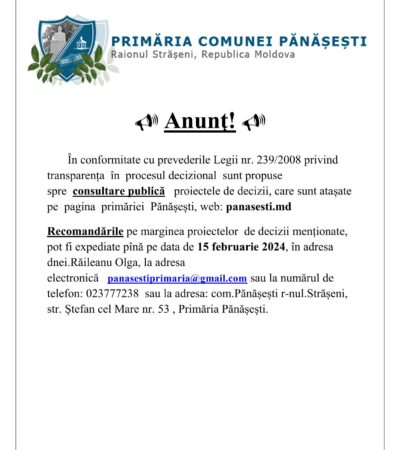 1-14 Cu privire la aprobarea Regulamentului privind bugetarea participativă în comuna Pănăşeşti pentru anul 2024